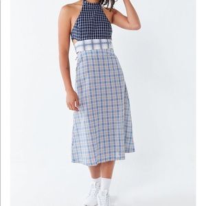 mixed plaid halter dress
